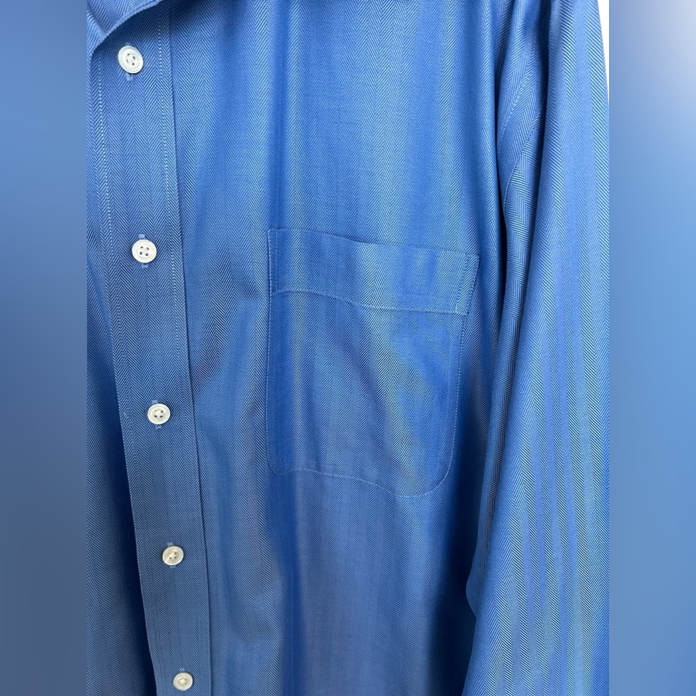 π EUC JOHN W. NORDSTROM Blue Herringbone Dress Shirt | 17.5 | 35 - Picture 2 of 8